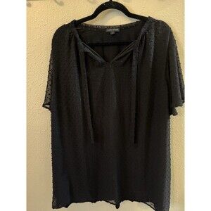 Lane Bryant Black Swiss Dot Sheer Tie Neck Blouse – Size 22/24